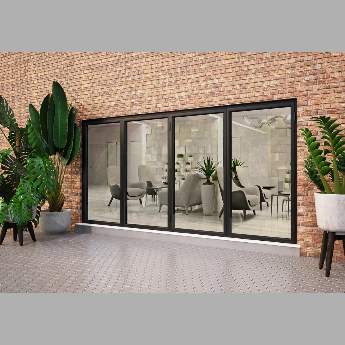 4200 x 2000 4 Panel Black On White Bifold Doors